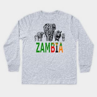 Big Five of Zambia for Wildlife Fans Kids Long Sleeve T-Shirt